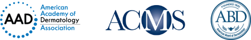 Dr. MacFarlane's credential logos including American Academy of Dermatology Association, American Board of Dermatology, and ACMS