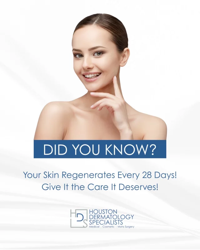 Fun fact: Did you know your skin renews itself every 28 days? That’s right, your skin is constantly shedding dead cells and creating fresh, new ones to keep your complexion glowing! 🌟 But, to make the most of this natural process, it’s important to protect and nourish your skin with the right treatments. At Houston Dermatology Specialists, we offer a variety of services like facials, laser treatments, and skincare products to support your skin’s natural regeneration.

Treat your skin well, and it’ll return the favor!

🌟 Ready to give your skin the care it deserves? Book a consultation today: www.houstondermatologyspecialists.com

#houstondermatologyspecialists #funfact #skincarefacts #healthyglow #skincarejourney #dermatologycare #skincareeducation #skincareknowledge #skinregeneration #glowup